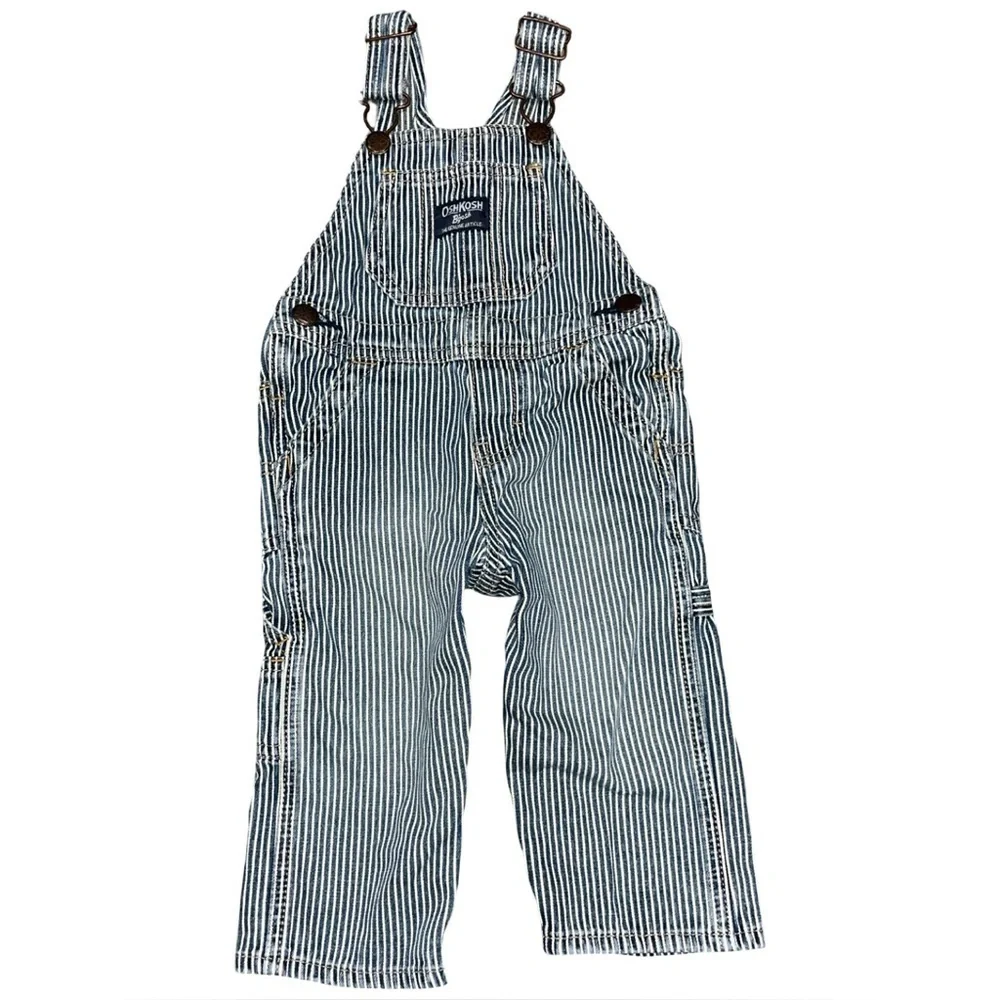 OshKosh B'gosh Hickory Blue and White Striped Overalls unisex size 12m